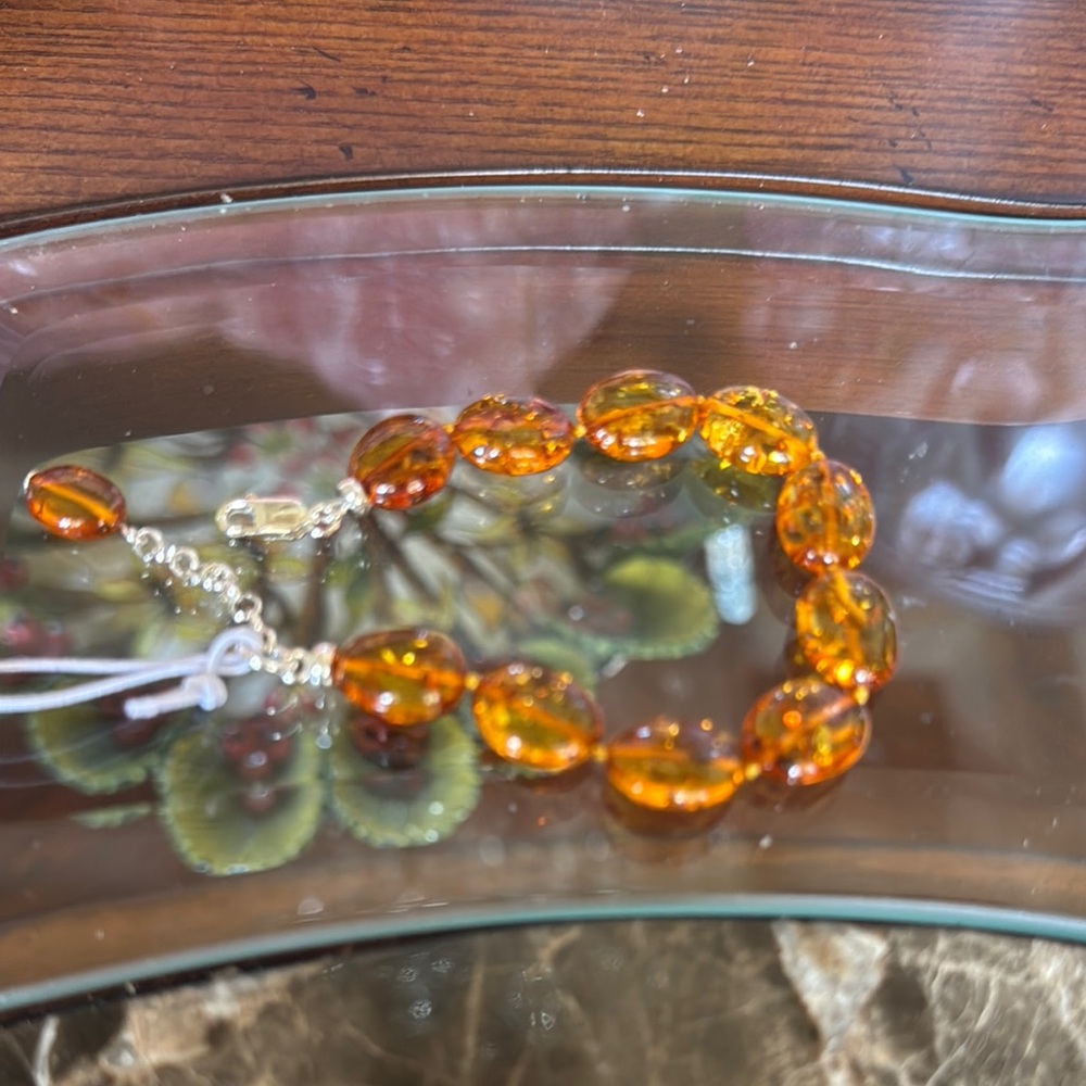 Golden Orange Beaded Bracelet with Glossy Finish